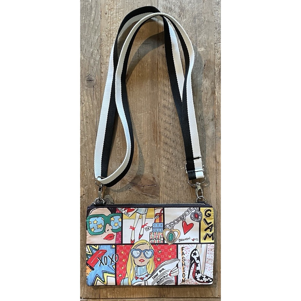Brighton Glam Girl Crossbody Tom Clancy Fashionista Print Bag Charm Adj Strap
